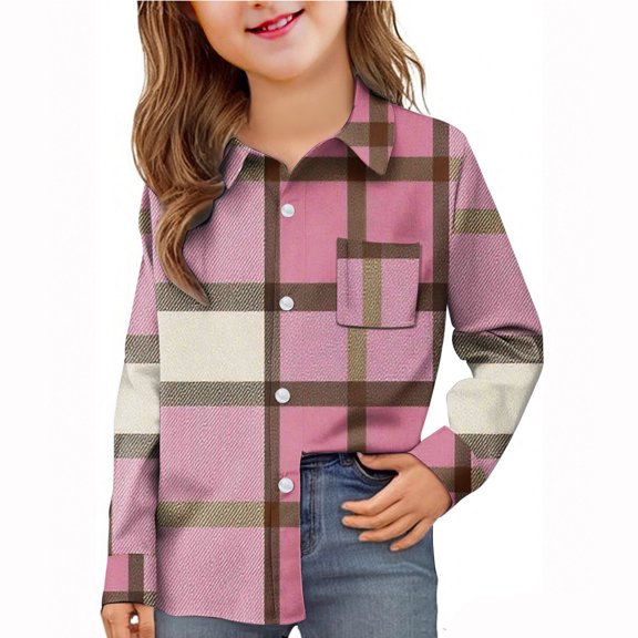 YUNAFFT Boys & Girls Checkered Shirt Stylish Cute Casual Long Sleeve School Uniform Shirt with Functional Pockets Preppy Trendy