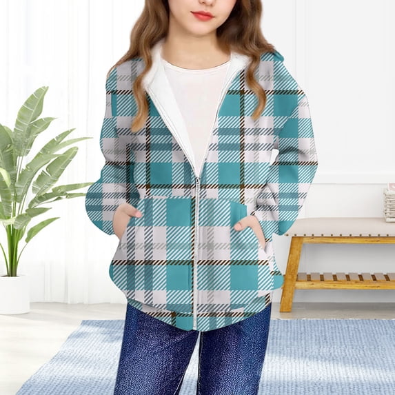 YUNAFFT Boys & Girls Hooded Zip-Up Sweatshirt Plaid Casual Sporty Long Sleeve Outerwear Urban Streetwear