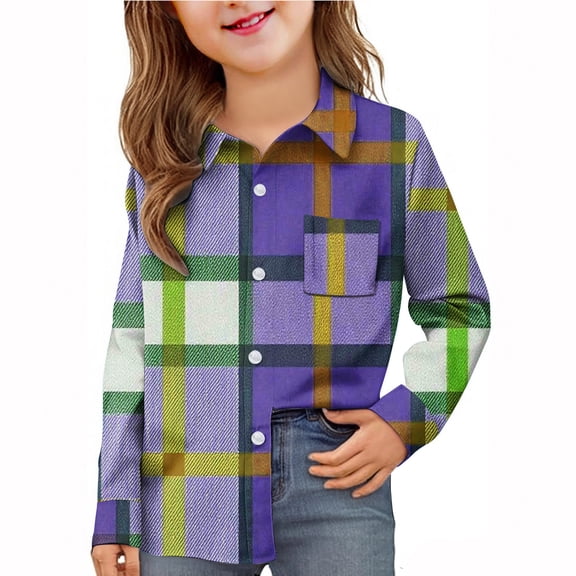 YUNAFFT Boys & Girls Plaid Shirt Long Sleeve Pocket School Uniform Stylish Cute Casual