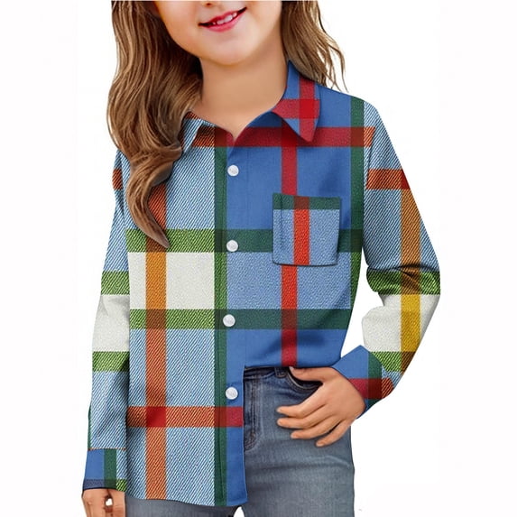 YUNAFFT Boys & Girls Plaid Shirt Long Sleeve Pocket School Uniform Stylish Cute Casual