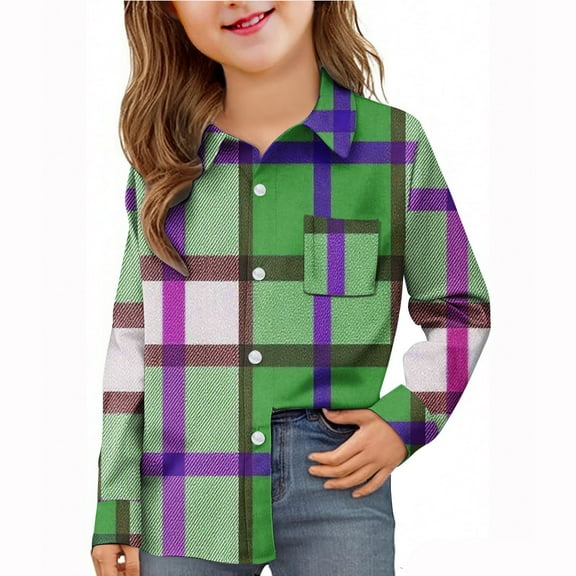 YUNAFFT Boys & Girls Plaid Shirt Long Sleeve Pocket School Uniform Stylish Cute Casual