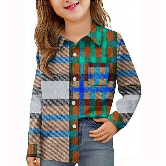 YUNAFFT Boys & Girls School Shirt Casual Checkered Pocket Long Sleeve Stylish Cute
