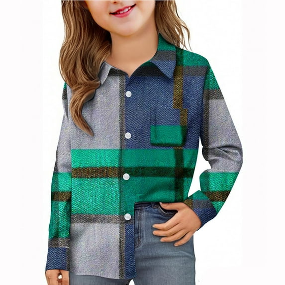 YUNAFFT Boys & Girls School Shirt Plaid Long Sleeve Pocket Casual Cute Outfit Stylish
