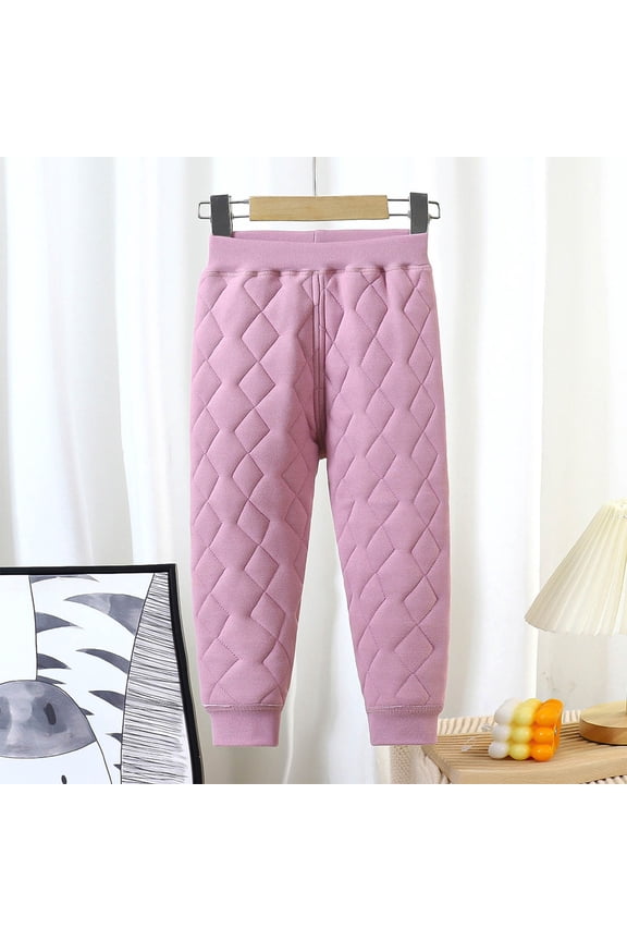 Boys Girls Thermal Pants Quilted Pattern Elastic Waist Ribbed Cuffs Winter Casual Base Layer