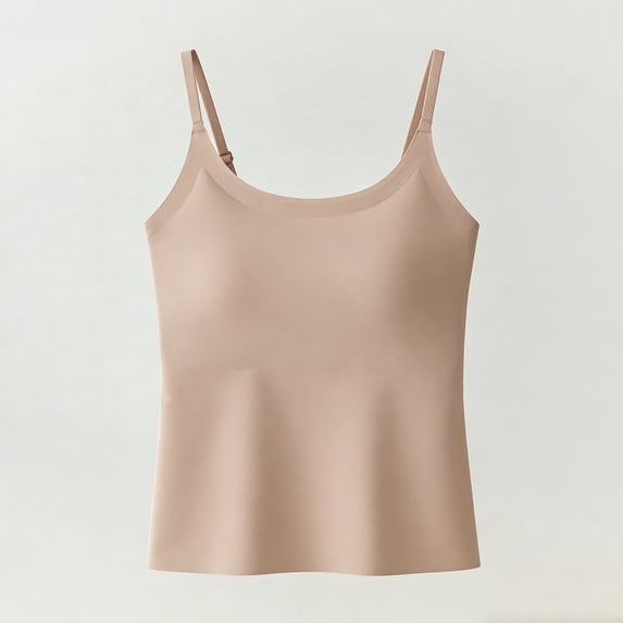 YUNAFFT Breathable Comfortable Built-in Bra Camisole for Women with Shaping Design Pure Color Round Neck Strappy Summer Top