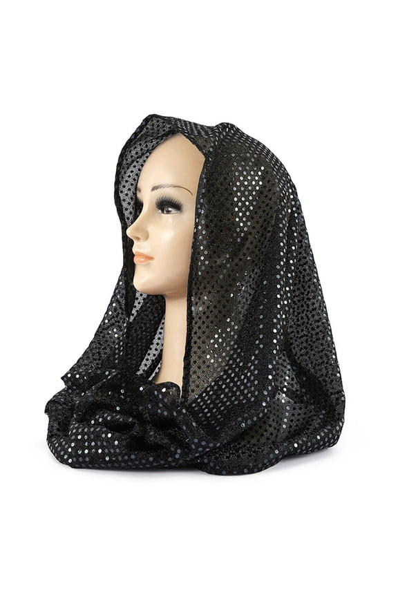 Breathable Sequin Embellished Headscarf Hood for Women - Lightweight Solid Color Scarf Wrap with Charming Shimmer