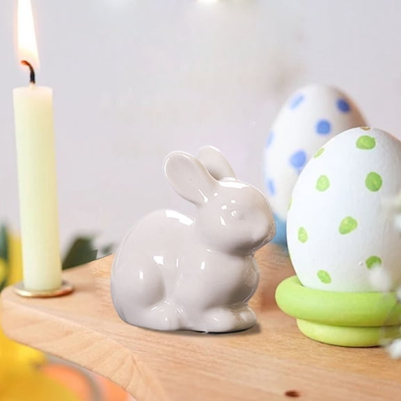 YUNAFFT Bunny Rabbit Figurine, White Ceramic Bunnies, Home Tabletop Bookshelf Easter Decorations