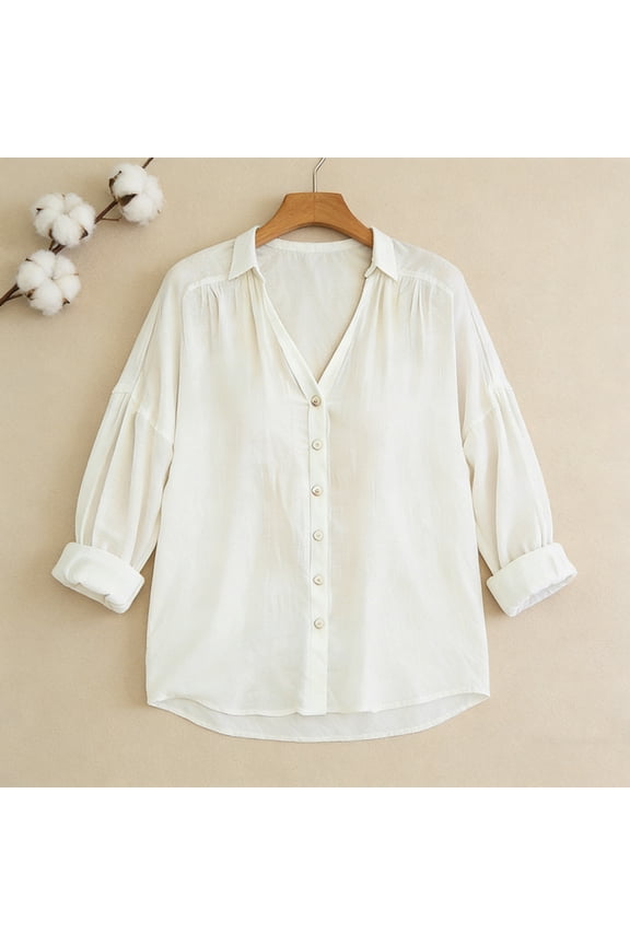 Casual Linen-Look Shirt Collar Long Sleeve Blouse for Women with Soft Stretch Fabric and Open Front Design in Multi-Colors for Everyday Wear