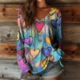 thumbnail image 1 of YUNAFFT Casual Love Print V-Neck Blouse for Women with Long Sleeves Relaxed Fit Valentine's Day Top, 1 of 3