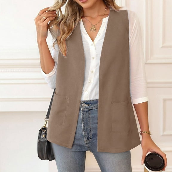 YUNAFFT Chic Sleeveless Vest Blazer Top for Women Solid Color Stretch Comfort Office Casual Wear