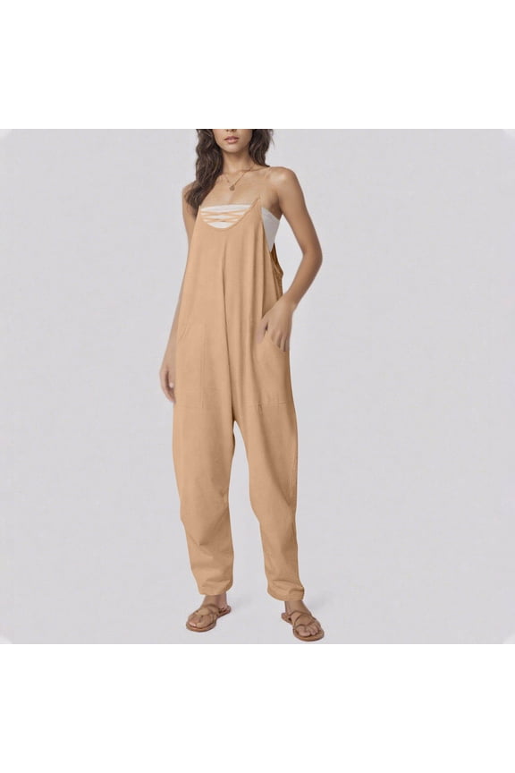 Chic Solid Color Cross Neck Jumpsuit with Adjustable Buckle Straps and Pockets for Women