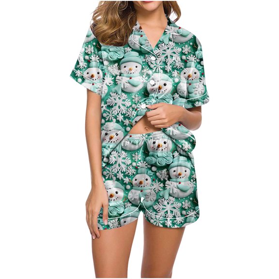 YUNAFFT Christmas Print Satin Pajama Set for Women with Top and Pants