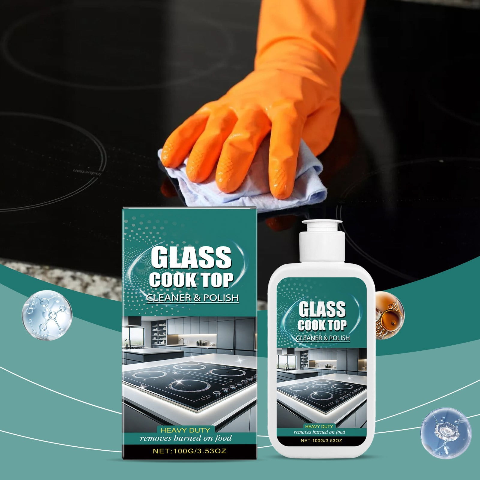 YUNAFFT Cleaning and Polishing Solution Agent for Glass Stove and Decontamination of Electromagnetic Ceramic Stove Glass Stovetop Ceramic and Electromagnetic Cooktops