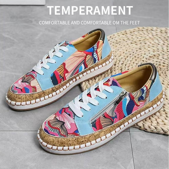 Babysbule Shoes Women, Casual Lace-up Zipper Design Colorful Printed Casual Sneakers