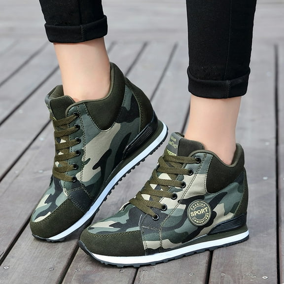 Babysbule Shoes Women, Women Outdoor Canvas Casual Camouflage Shoes Thick-Soled Lace-Up Shoes Sneakers