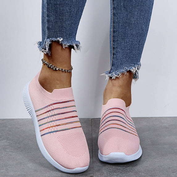 YUNAFFT Clearance Shoes Women, Women's Fashion Casual Mesh Breathable Slip On Sneakers Loafers Shoes