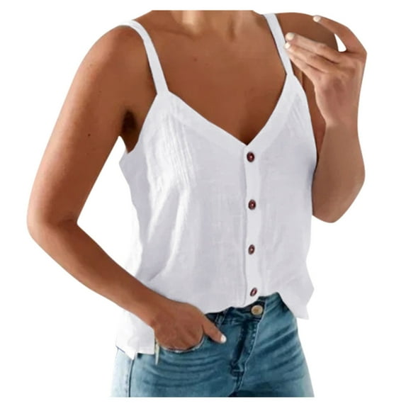 Babysbule Womens Tank Tops Summer Womens Button Vest Fashion Vest Solid Color Camisole Sleeveless Tops