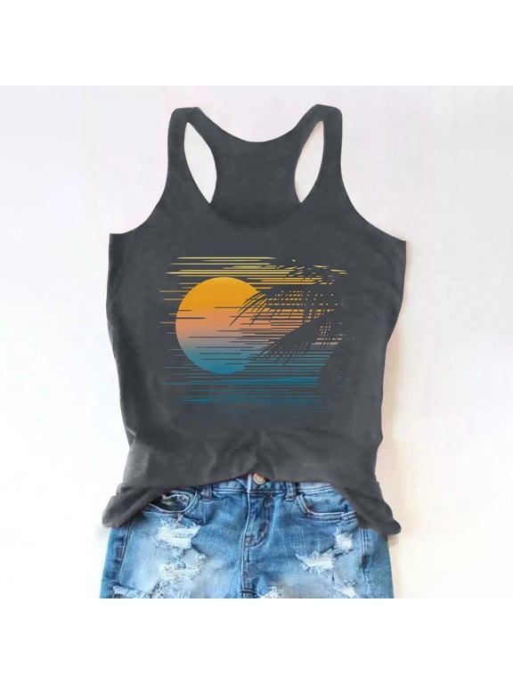 Womens Tops Plus Size Women's Drinking Tank Tops Adult Girls Summer Beach Funny Graphic Racerback Tanks Vest Sayings Blouse