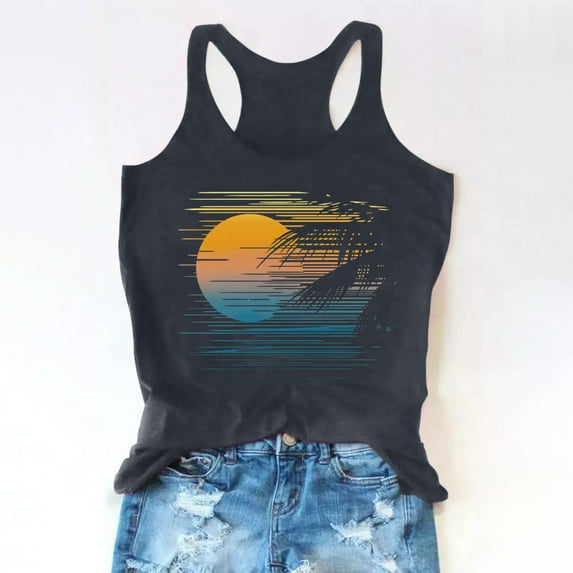 Babysbule Womens Tops Plus Size Women's Drinking Tank Tops Adult Girls Summer Beach Funny Graphic Racerback Tanks Vest Sayings Blouse