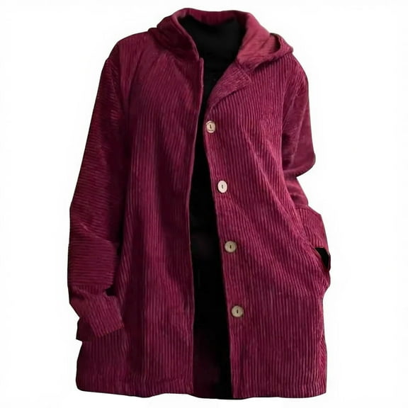 YUNAFFT Comfortable Loose Fit Hooded Corduroy Jacket Long Sleeve Casual Fall Outerwear for Women