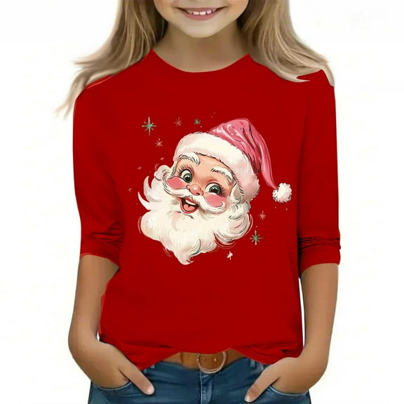 YUNAFFT Comfortable Stretch Christmas Print T-Shirt & Shirt for Boys & Girls 3-12Y, Short/Long Sleeve Casual Top with Holiday Design (110-160 Sizes)