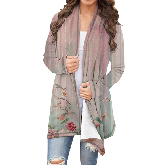YUNAFFT Comfortable Stretchy Retro Print Long Sleeve Open Front Cardigan for Women