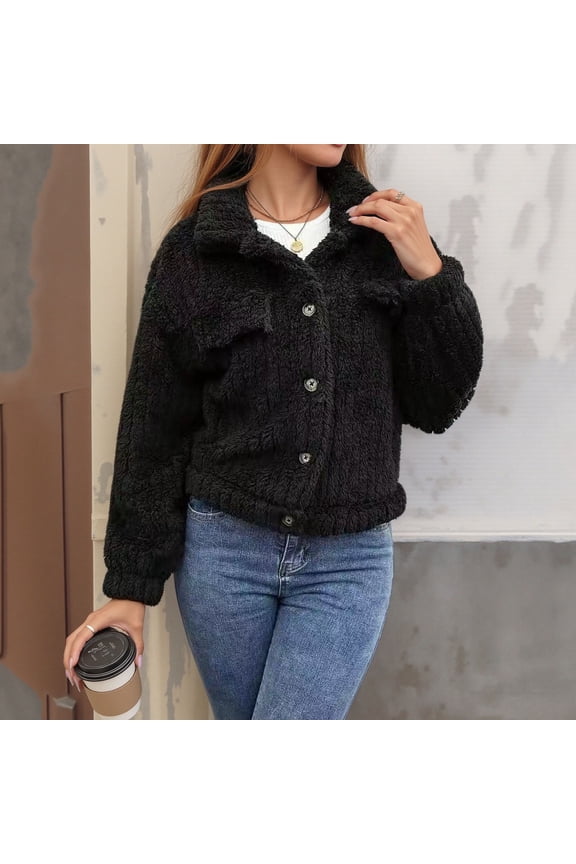 Cozy Double-Faced Fleece Long Sleeve Button Front Casual Jacket for Women
