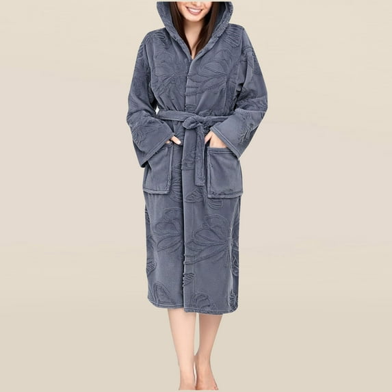 YUNAFFT Cozy Fleece-Lined Hooded Bathrobe for Women with Belt and Absorbent Fabric