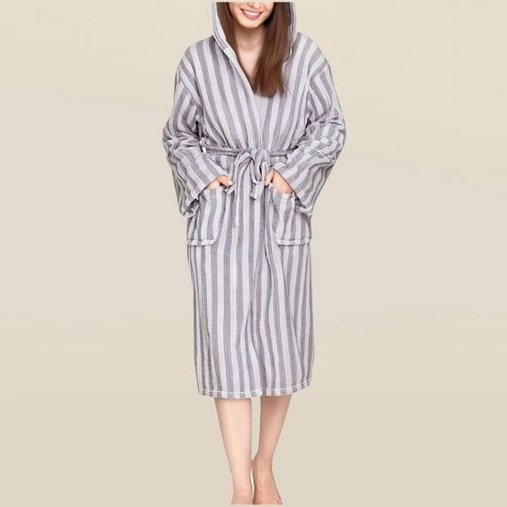 YUNAFFT Cozy Fleece-Lined Hooded Bathrobe with Belt for Women