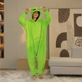 thumbnail image 1 of YUNAFFT Adult Fleece One-Piece Pajamas - Green Alien Hooded Jumpsuit for Women Home Sleepwear, 1 of 5