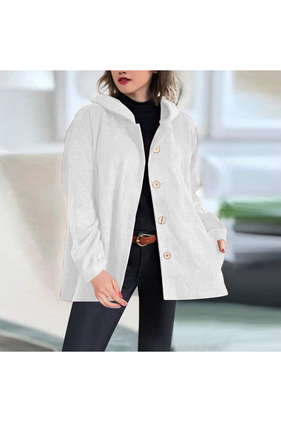 Cozy Hooded Loose Fit Casual Jacket for Women - Long Sleeve Corduroy Outerwear with Kangaroo Pocket