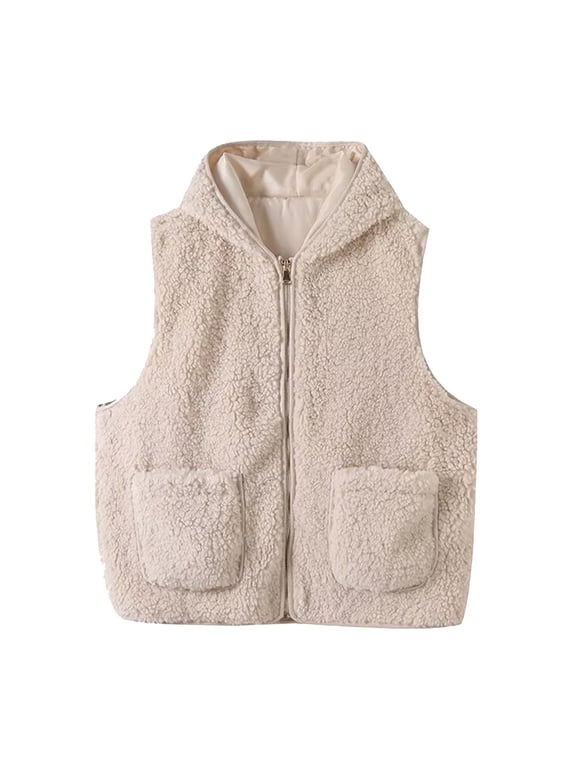 Cozy Lightweight Sleeveless Vest for Women with Hooded Design Faux Shearling Trim Casual Outerwear