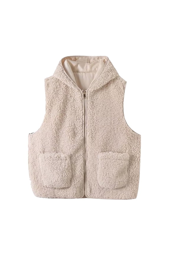 Cozy Lightweight Sleeveless Vest for Women with Hooded Design Faux Shearling Trim Casual Outerwear