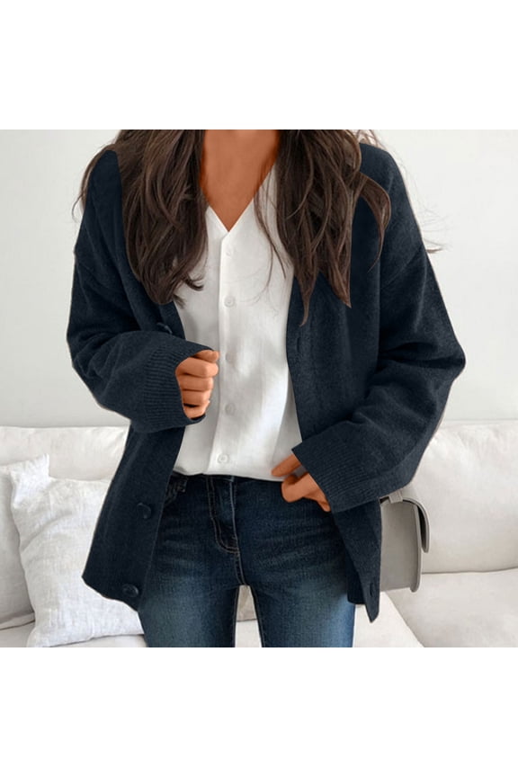 Cozy Loose Fit Acrylic Knit Cardigan Long Sleeve Casual Outwear for Women