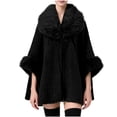 thumbnail image 1 of YUNAFFT Cozy Oversized Plus Size Cape Cardigan with Faux Fur Collar Thickened Warm Mid-Length Open Front Poncho for Women, 1 of 4