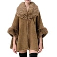 thumbnail image 1 of YUNAFFT Cozy Oversized Plus Size Cape Cardigan with Faux Fur Collar Thickened Warm Mid-Length Open Front Poncho for Women, 1 of 4