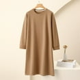 thumbnail image 1 of YUNAFFT Cozy Solid Color Brushed Flannel Nightgown with Round Neck and Long Sleeves for Women Loose Fit Mid-Calf Sleepwear, 1 of 7