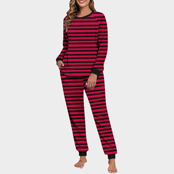YUNAFFT Cozy Winter Print Raglan Sleeve Round Neck Pullover Top with Elastic Cuff Pants Pajama Set for Women