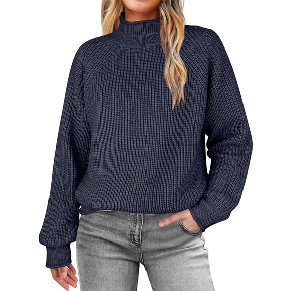 YUNAFFT Cozy Winter Soft High Neck Knit Sweater for Women Warm Lightweight Loose Fit Pullover Top