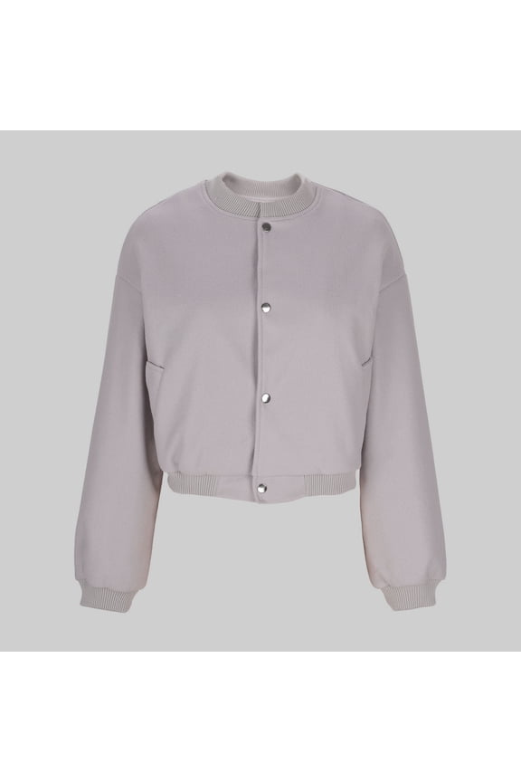 Cozy Wool-Blend Utility Jacket with Dual Pockets Stand Collar Long Sleeve Button Front Casual Outerwear for Women