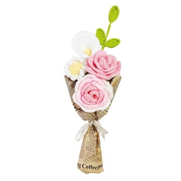 YUNAFFT Crochet Flower Bouquet, Handmade Crochet Flowers, Graduation Flower Bouquet, Knitted Bouquet, Roses, Preserved Flower for Mother's Day, Valentine's Day, Birthday