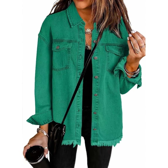 YUNAFFT Distressed Hem Button-Up Shirt with Pockets & Classic Collar Casual Chic Outwear for Women