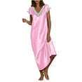 thumbnail image 1 of YUNAFFT Easter Women's Summer Fashion Solid V-Neck Lace Short Sleeve Pullover Dress, 1 of 4