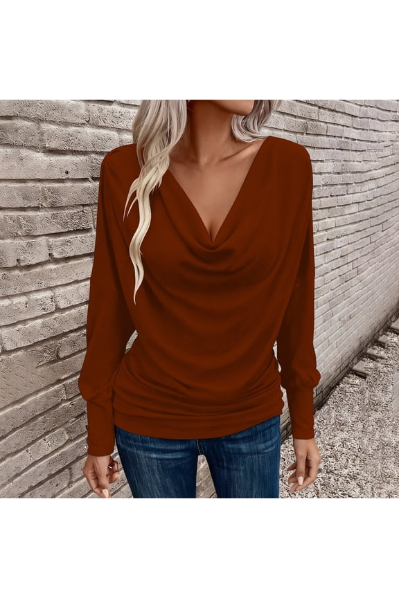 Elegant Cowl Neck Casual Blouse for Women with Long Sleeves Soft Draped Design Comfortable Top for Daily Wear