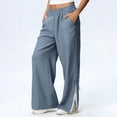 thumbnail image 1 of YUNAFFT Elegant Solid Color Cotton Linen Wide Leg Pants with Lace Trim No Drawstring Casual Trousers for Women, 1 of 8