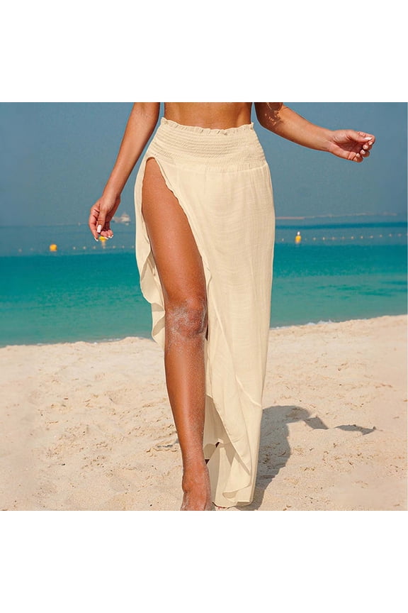 Fashionable Irregular Ruffle Hem Lace-Up Design Beach Cover-Up Skirt with Sun Protection for Women