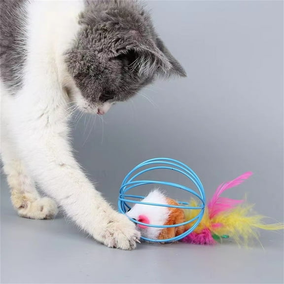 YUNAFFT Funny Pet Cat Kitten Fake Mouse Rat Mice Ball Cage Play Interactive Game Toy Cat Interactive Toys Indoor Random Color(4 Pack)