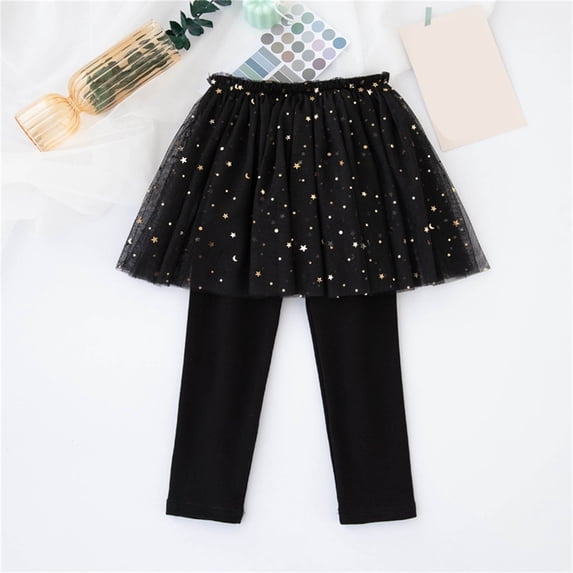YUNAFFT Girls 2-10Y Glitter Star Layered Skirt Pants Sheer Mesh Lightweight Comfort Fit Playful Style Two-Tiered Design