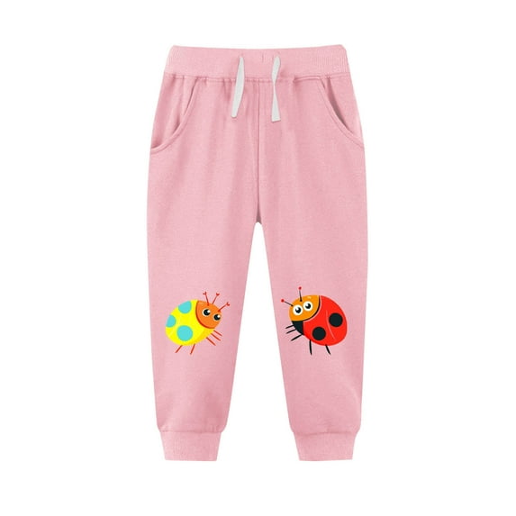 YUNAFFT Girls 2-13Y Winter Fleece-Lined Thickened Casual Pants with Elastic Waist & Pockets