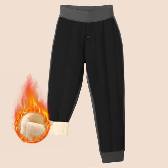 YUNAFFT Girls & Boys 3-15Y Fleece-Lined Thermal Pants Solid Color Tapered Legs Elastic Waist Winter Warm Casual Everyday Wear